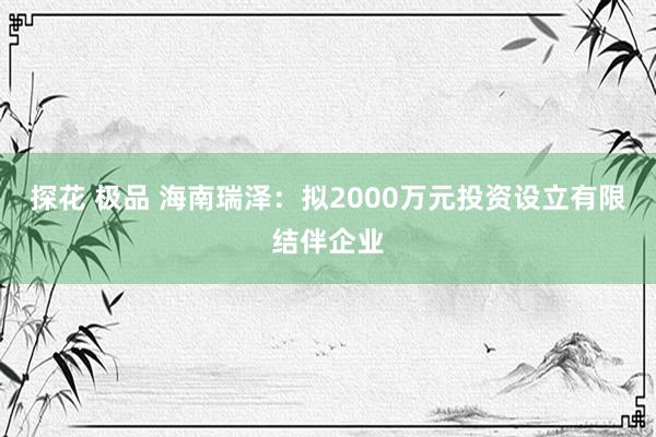 探花 极品 海南瑞泽：拟2000万元投资设立有限结伴企业