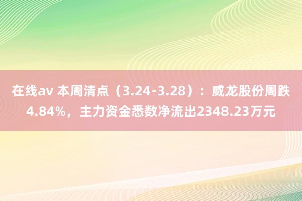 在线av 本周清点（3.24-3.28）：威龙股份周跌4.84%，主力资金悉数净流出2348.23万元