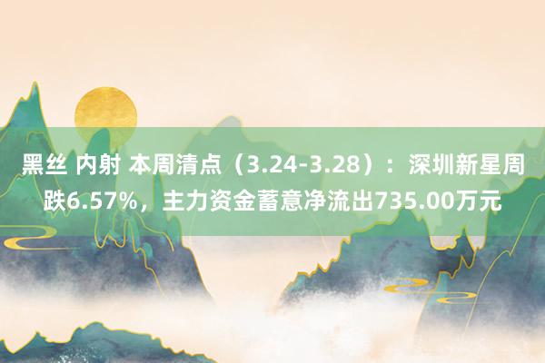 黑丝 内射 本周清点（3.24-3.28）：深圳新星周跌6.57%，主力资金蓄意净流出735.00万元