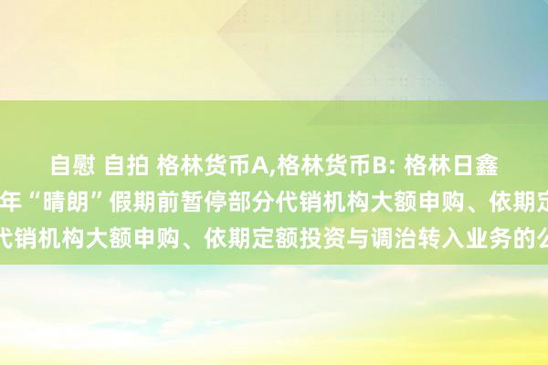 自慰 自拍 格林货币A,格林货币B: 格林日鑫月熠货币阛阓基金2025年“晴朗”假期前暂停部分代销机构大额申购、依期定额投资与调治转入业务的公告