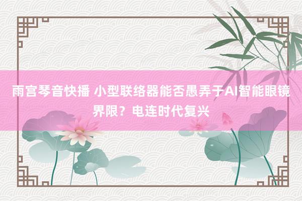 雨宫琴音快播 小型联络器能否愚弄于AI智能眼镜界限？电连时代复兴