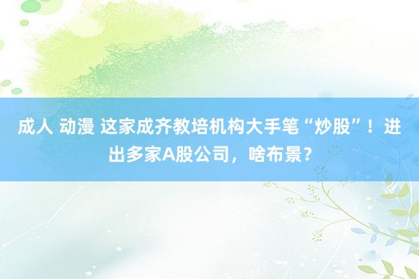 成人 动漫 这家成齐教培机构大手笔“炒股”！进出多家A股公司，啥布景？
